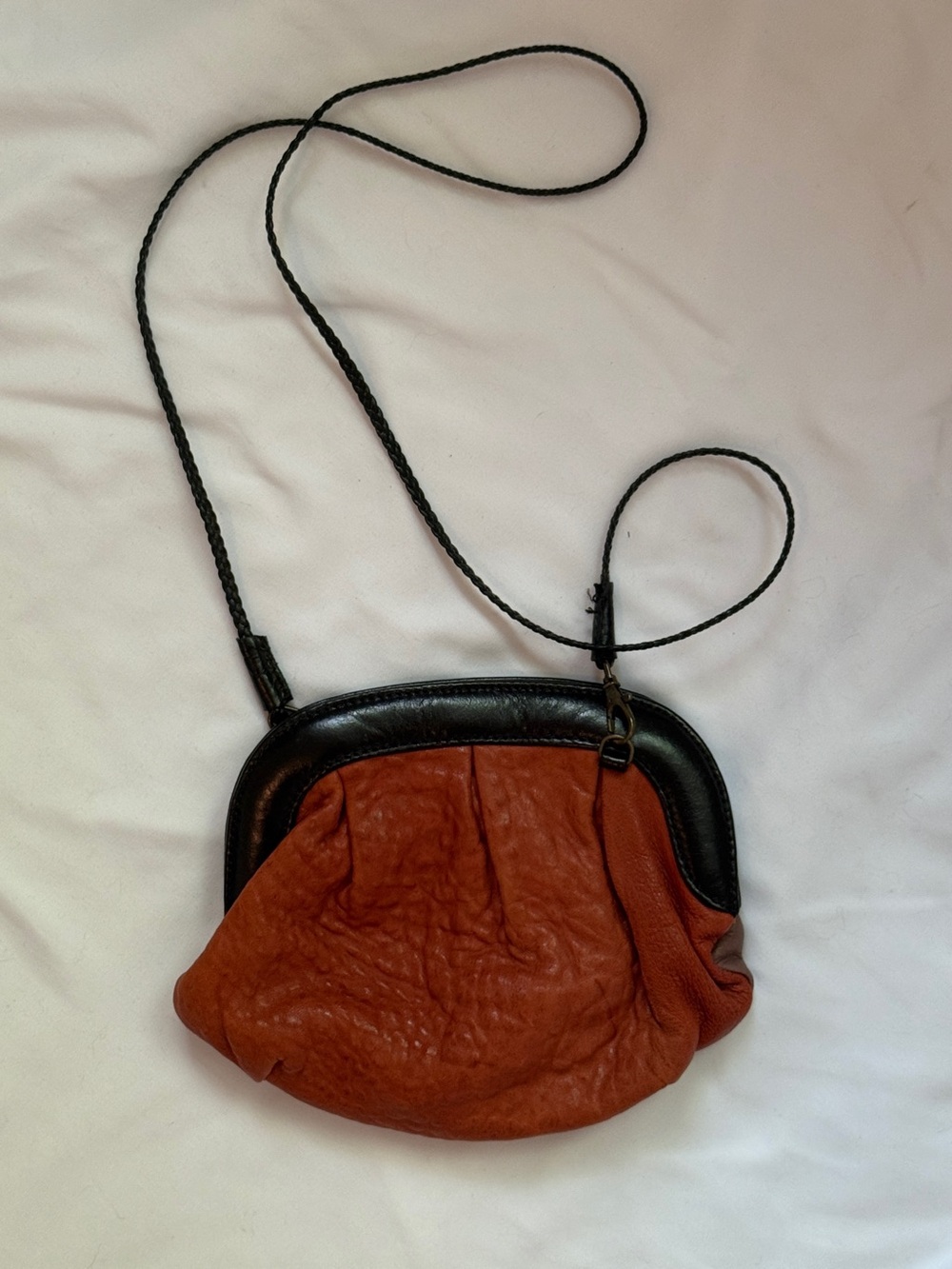 Beatriz Furest Brown & Rust Leather Crossbody Bucket Bag
